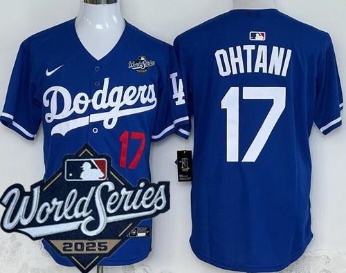 Men's Los Angeles Dodgers #17 Shohei Ohtani Blue 2025 World Series Limited Jersey