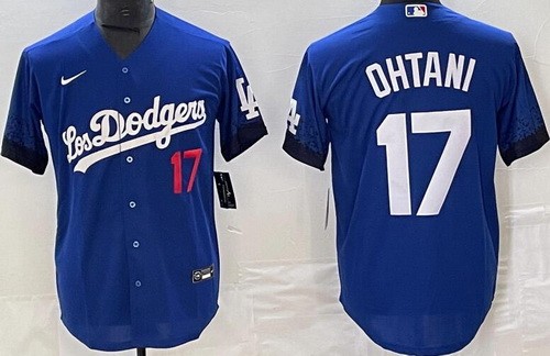 Men's Los Angeles Dodgers #17 Shohei Ohtani Blue City Player Number Cool Base Jersey