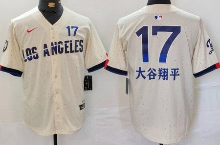 Men's Los Angeles Dodgers #17 Shohei Ohtani Cream Japanese 2024 City Connect Limited Jersey