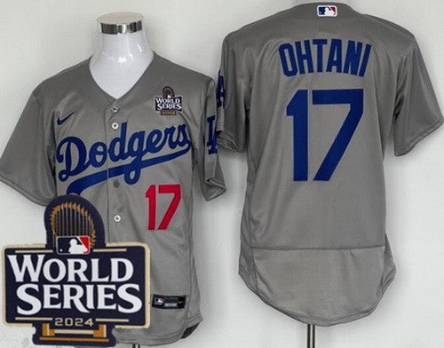 Men's Los Angeles Dodgers #17 Shohei Ohtani Gray 2024 World Series Authentic Jersey