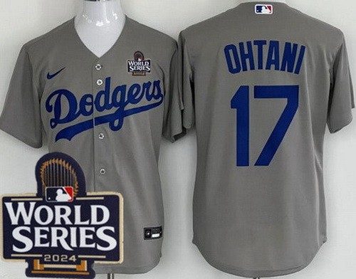 Men's Los Angeles Dodgers #17 Shohei Ohtani Gray 2024 World Series Cool Base Jersey