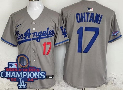 Men's Los Angeles Dodgers #17 Shohei Ohtani Gray Alternate 2024 World Series Champions Limited Jersey