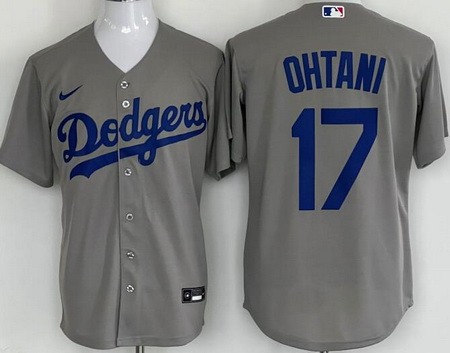 Men's Los Angeles Dodgers #17 Shohei Ohtani Gray Cool Base Jersey