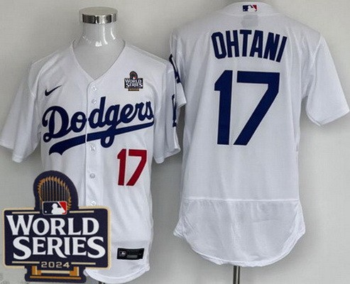 Men's Los Angeles Dodgers #17 Shohei Ohtani White 2024 World Series Authentic Jersey