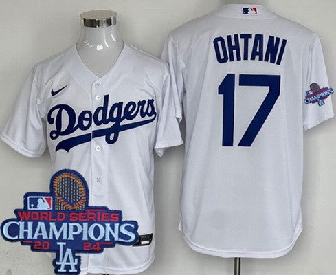 Men's Los Angeles Dodgers #17 Shohei Ohtani White 2024 World Series Champions Cool Base Jersey