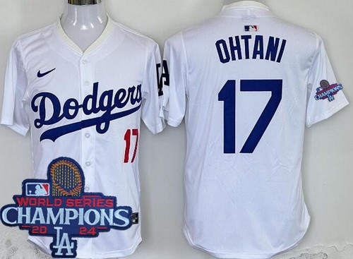 Men's Los Angeles Dodgers #17 Shohei Ohtani White 2024 World Series Champions Limited Jersey