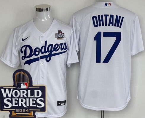 Men's Los Angeles Dodgers #17 Shohei Ohtani White 2024 World Series Cool Base Jersey