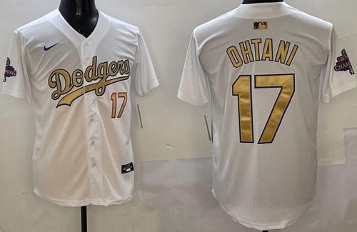 Men's Los Angeles Dodgers #17 Shohei Ohtani White 2025 Gold Collection Limited Jersey