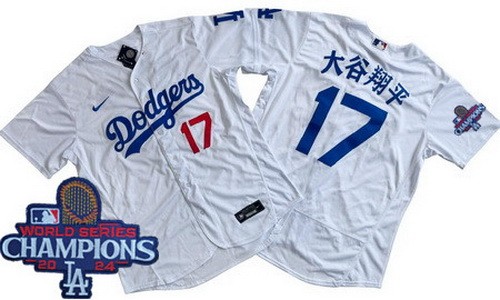 Men's Los Angeles Dodgers #17 Shohei Ohtani White Japanese 2024 World Series Champions Authentic Jersey