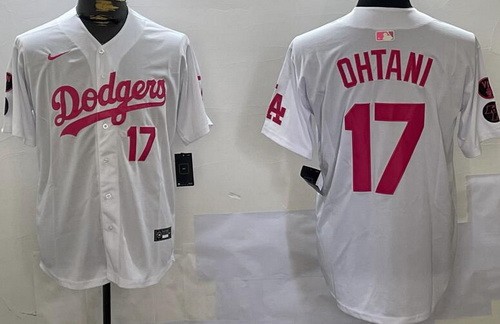 Men's Los Angeles Dodgers #17 Shohei Ohtani White Pink Vin KB Limited Jersey
