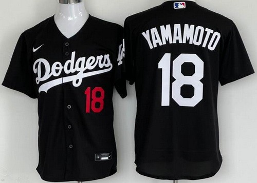 Men's Los Angeles Dodgers #18 Yoshinobu Yamamoto Black Player Number Cool Base Jersey