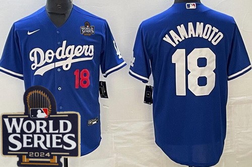 Men's Los Angeles Dodgers #18 Yoshinobu Yamamoto Blue 2024 World Series Limited Jersey