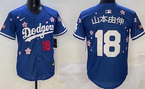 Men's Los Angeles Dodgers #18 Yoshinobu Yamamoto Blue Japanese 2025 Tokyo Series Limited Jersey