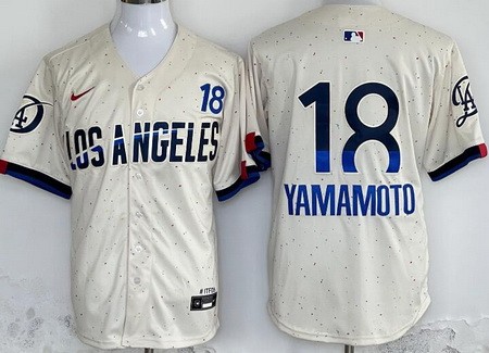 Men's Los Angeles Dodgers #18 Yoshinobu Yamamoto Cream 2024 City Connect Limited Jersey