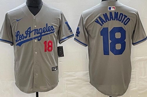 Men's Los Angeles Dodgers #18 Yoshinobu Yamamoto Gray Alternate Limited Jersey