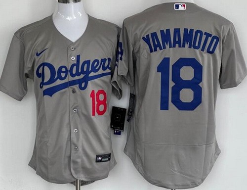 Men's Los Angeles Dodgers #18 Yoshinobu Yamamoto Gray Authentic Jersey