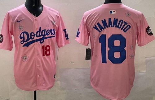 Men's Los Angeles Dodgers #18 Yoshinobu Yamamoto Pink 2025 Tokyo Series Limited Jersey