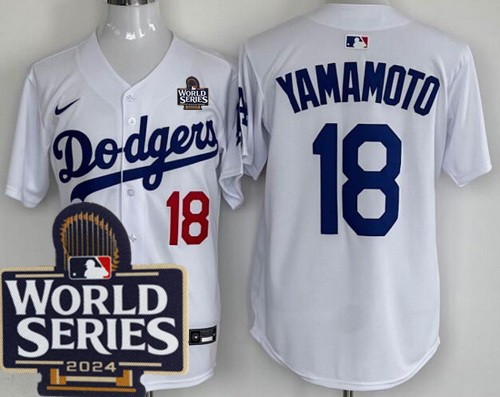 Men's Los Angeles Dodgers #18 Yoshinobu Yamamoto White 2024 World Series Limited Jersey