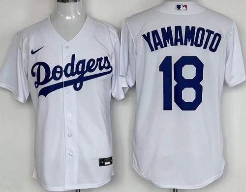 Men's Los Angeles Dodgers #18 Yoshinobu Yamamoto White Cool Base Jersey
