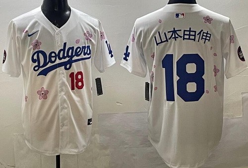 Men's Los Angeles Dodgers #18 Yoshinobu Yamamoto White Japanese 2025 Tokyo Series Limited Jersey