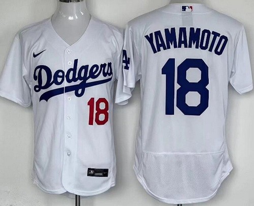 Men's Los Angeles Dodgers #18 Yoshinobu Yamamoto White Team Logo Authentic Jersey