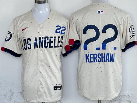 Men's Los Angeles Dodgers #22 Clayton Kershaw Cream 2024 City Connect Limited Jersey