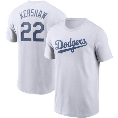 Men's Los Angeles Dodgers #22 Clayton Kershaw White Printed T Shirt 112332