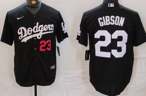 Men's Los Angeles Dodgers #23 Kirk Gibson Black Player Numbe Team Logo Cool Base Jersey