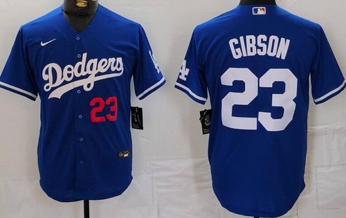 Men's Los Angeles Dodgers #23 Kirk Gibson Royal Player Numbe Team Logo Cool Base Jersey