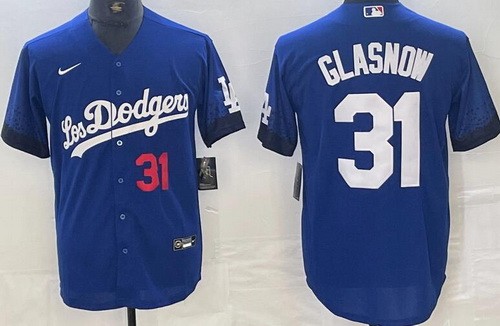 Men's Los Angeles Dodgers #31 Tyler Glasnow Blue City Player Number Cool Base Jersey