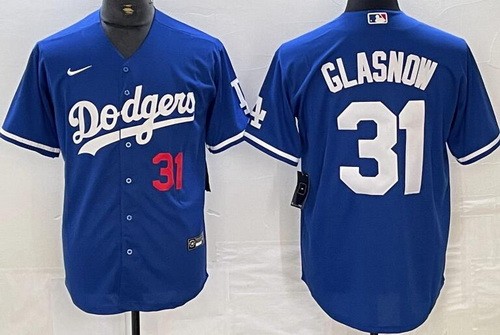Men's Los Angeles Dodgers #31 Tyler Glasnow Blue Player Number Team Logo Cool Base Jersey