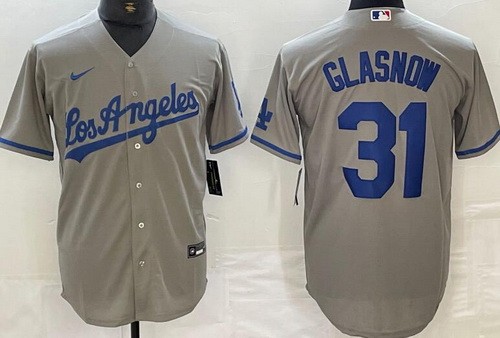 Men's Los Angeles Dodgers #31 Tyler Glasnow Gray Alternate Team Logo Cool Base Jersey