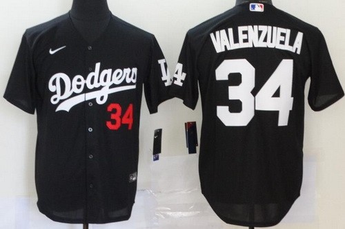 Men's Los Angeles Dodgers #34 Fernando Valenzuela Black 2020 Cool Base Jersey