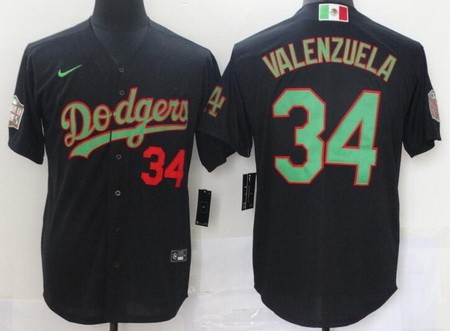 Men's Los Angeles Dodgers #34 Fernando Valenzuela Black Mexican World Series Cool Base Jersey