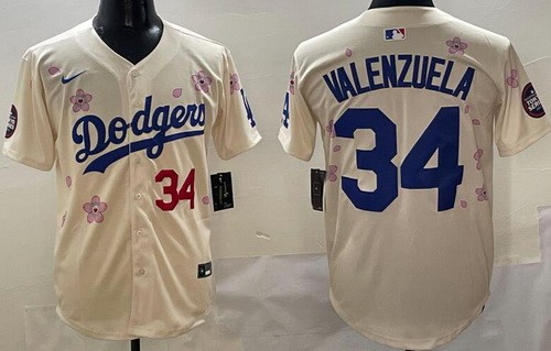 Men's Los Angeles Dodgers #34 Fernando Valenzuela Cream 2025 Tokyo Series Limited Jersey