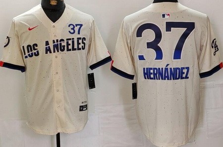 Men's Los Angeles Dodgers #37 Enrique Hernandez Cream 2024 City Connect Limited Jersey