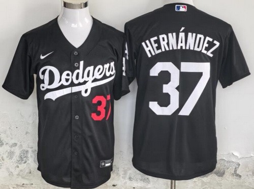 Men's Los Angeles Dodgers #37 Teoscar Hernandez Black Cool Base Jersey