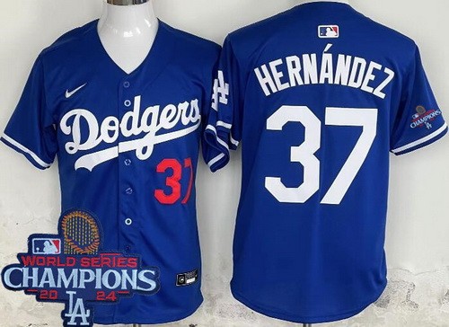 Men's Los Angeles Dodgers #37 Teoscar Hernandez Blue 2024 World Series Champions Limited Jersey
