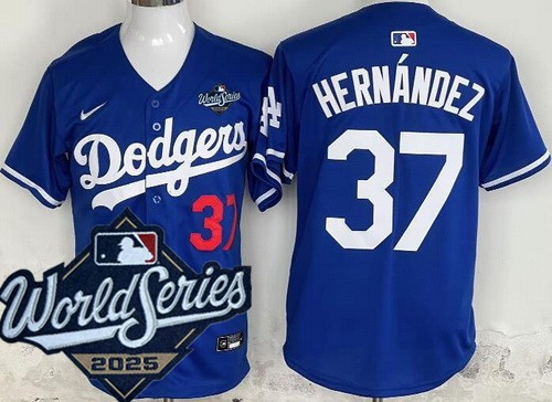Men's Los Angeles Dodgers #37 Teoscar Hernandez Blue 2025 World Series Limited Jersey