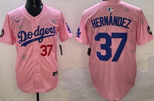 Men's Los Angeles Dodgers #37 Teoscar Hernandez Pink 2025 Tokyo Series Limited Jersey