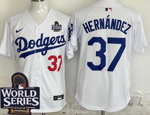 Men's Los Angeles Dodgers #37 Teoscar Hernandez White 2024 World Series Limited Jersey