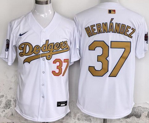 Men's Los Angeles Dodgers #37 Teoscar Hernandez White 2025 Gold Collection Limited Jersey