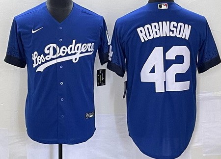 Men's Los Angeles Dodgers #42 Jackie Robinson Blue City Cool Base Jersey