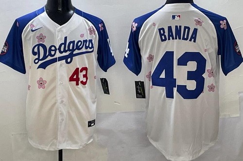 Men's Los Angeles Dodgers #43 Anthony Banda White Blue 2025 Tokyo Series Limited Jersey