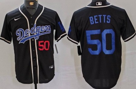 Men's Los Angeles Dodgers #50 Mookie Betts Black Fashion Baseball Jersey