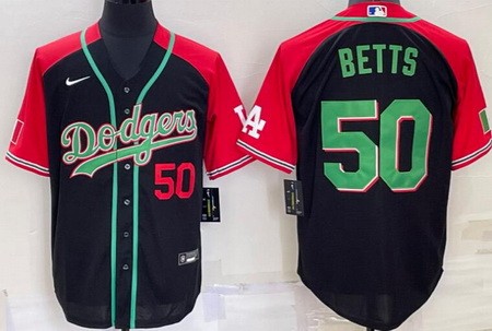 Men's Los Angeles Dodgers #50 Mookie Betts Black Red Geeen Mexican Cool Base Jersey