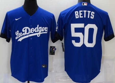 Men's Los Angeles Dodgers #50 Mookie Betts Blue 2021 City Cool Base Jersey