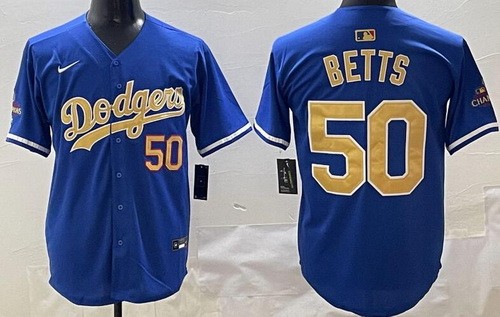 Men's Los Angeles Dodgers #50 Mookie Betts Blue 2025 Gold Collection Limited Jersey