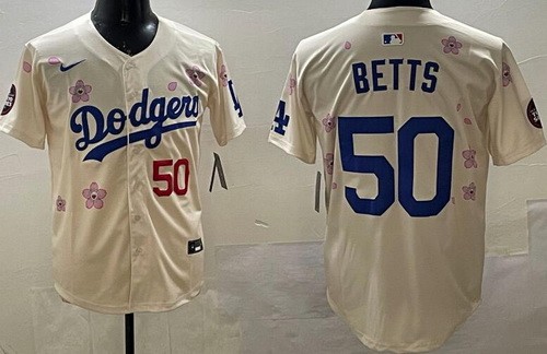 Men's Los Angeles Dodgers #50 Mookie Betts Cream 2025 Tokyo Series Limited Jersey