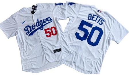 Men's Los Angeles Dodgers #50 Mookie Betts White Authentic Jersey